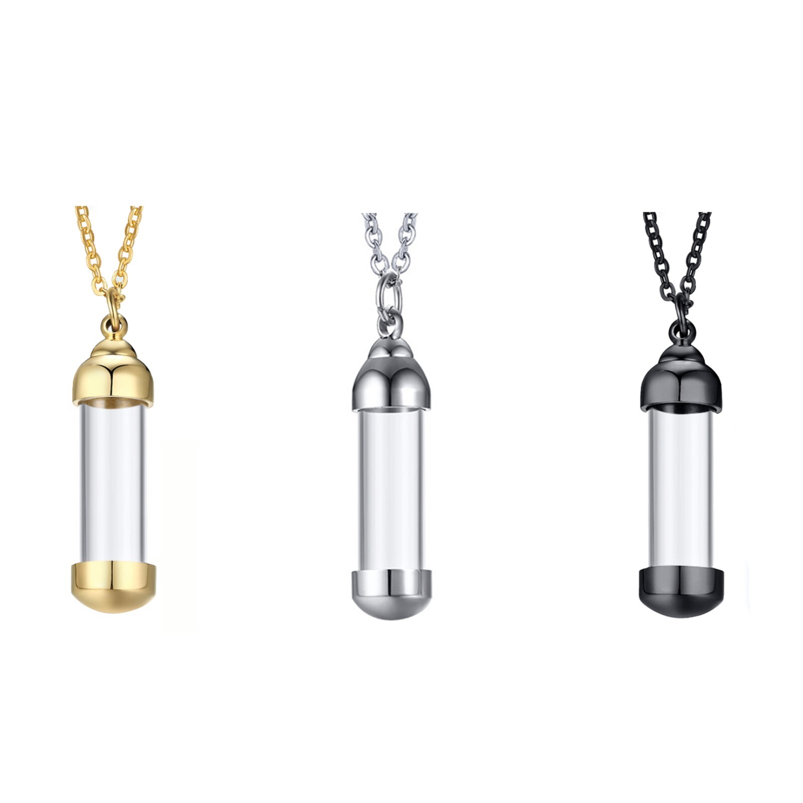 Cylinder Ashes Urn Necklaces Glass Tube Vial Creamation Locket Pendant Keepsake