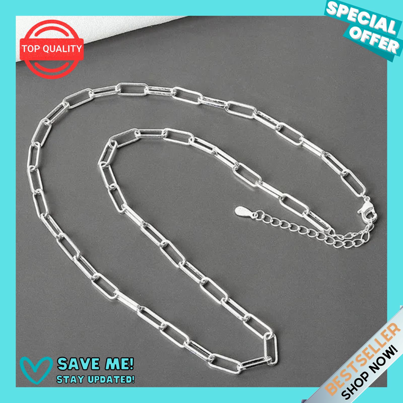 2024 New Solid 925 Sterling Silver Italian Paperclip Rolo Chain Necklace Stamp