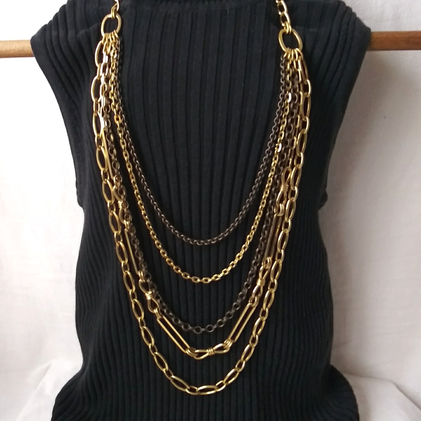 Heavy Gold Tone Multiple 5 Strand Layered Chain Statement Necklace Signed WORTH