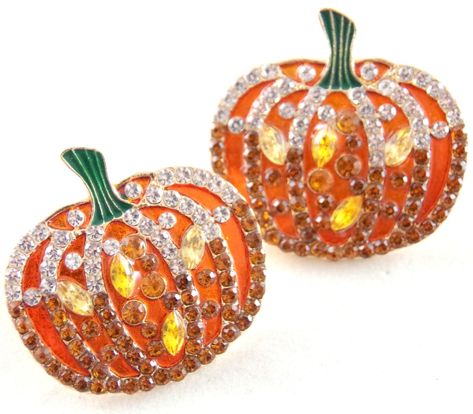 BIG BETSEY JOHNSON CRYSTAL RHINESTONE THANKSGIVING FALL AUTUMN PUMPKIN EARRINGS