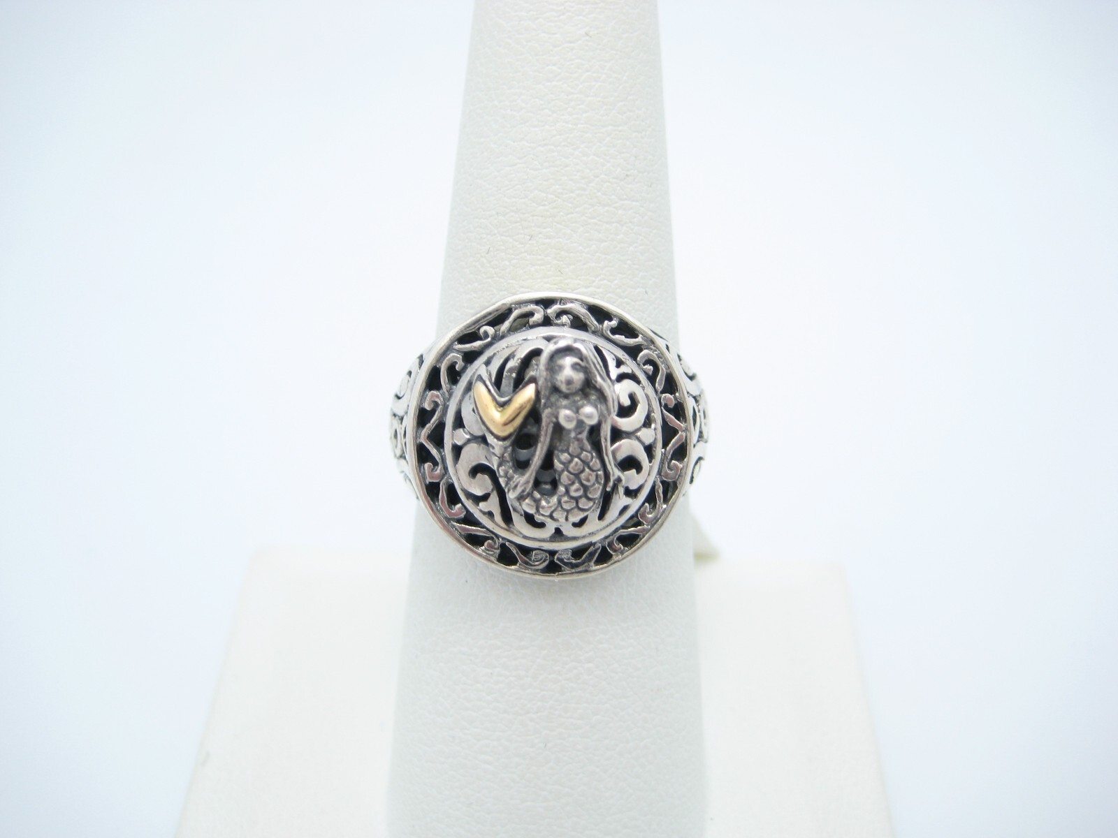 Samuel B Benham Sterling Silver & 18k Yellow Gold 17mm Mermaid Ring Size 8