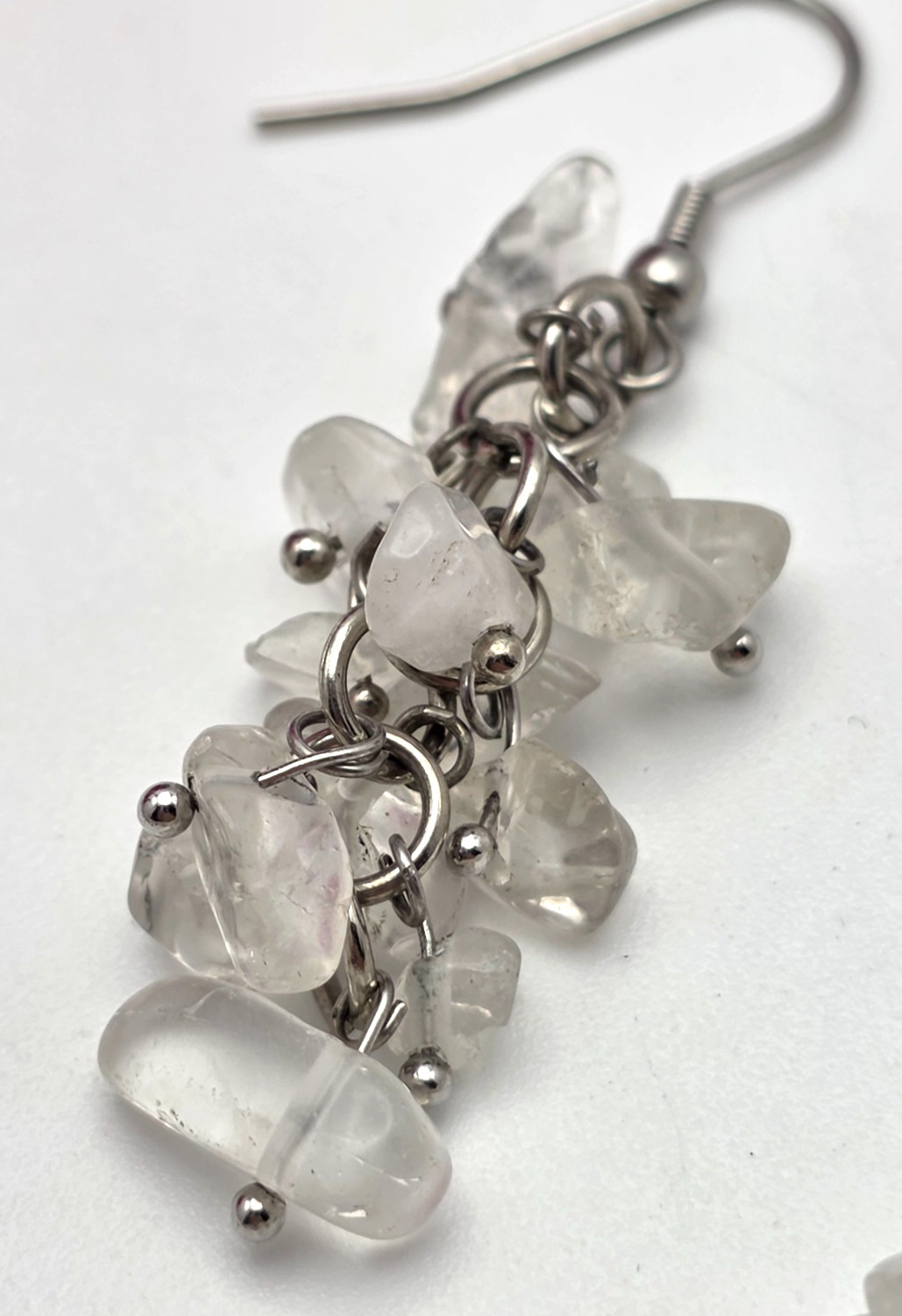 Clear Quartz Chip Necklace Earrings Set Natural Crystal Statement 21 In Adj.