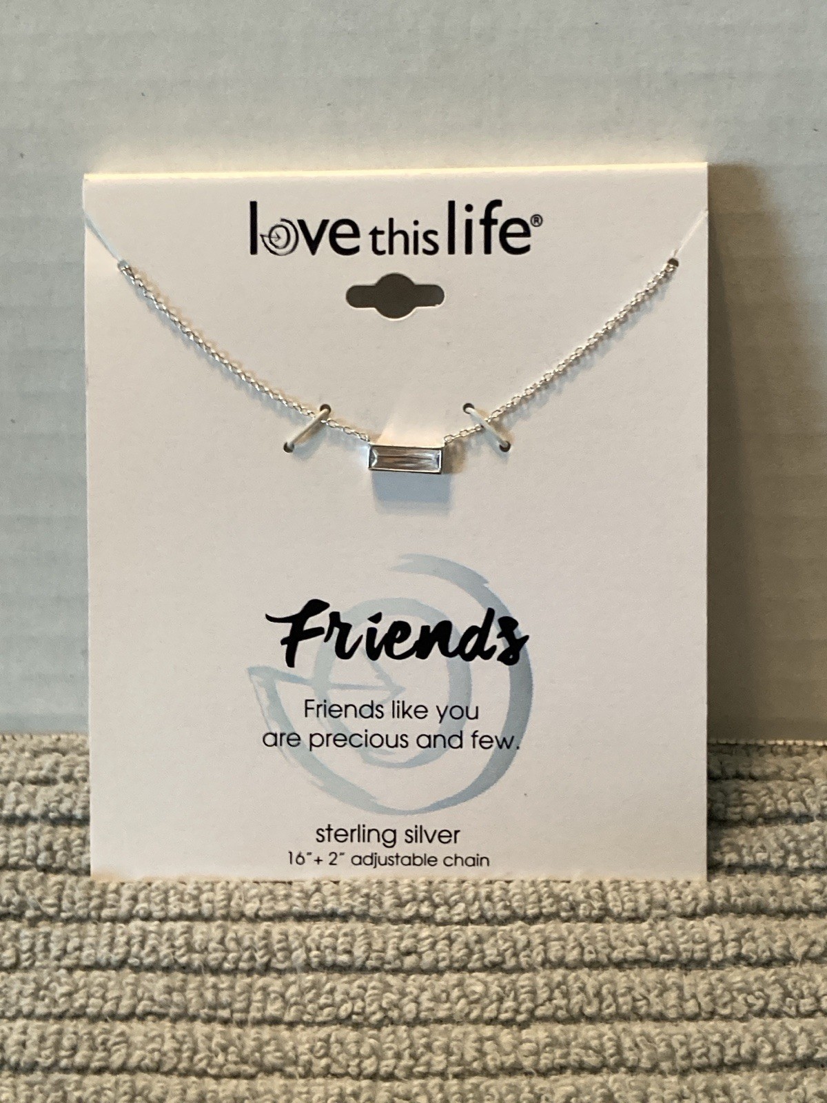 NEW Love this Life Friends Necklace Rhinestone Bar Sterling Silver 16”+2” Adjust