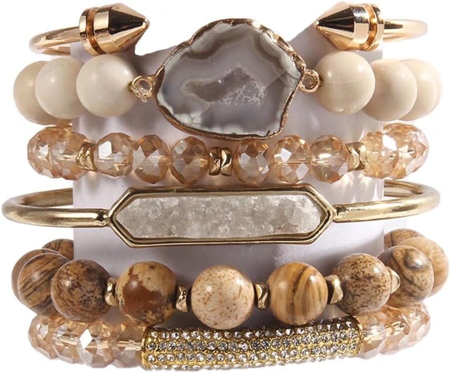 Boho Natural Stone Bracelet Set – 6PCS Handmade Turquoise & Agate Jewelry