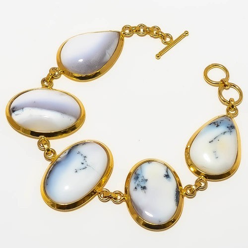 Natural Dendritic Opal 925 Silver Plated Gold Plated Bracelet 7-7.99″ B7625-6