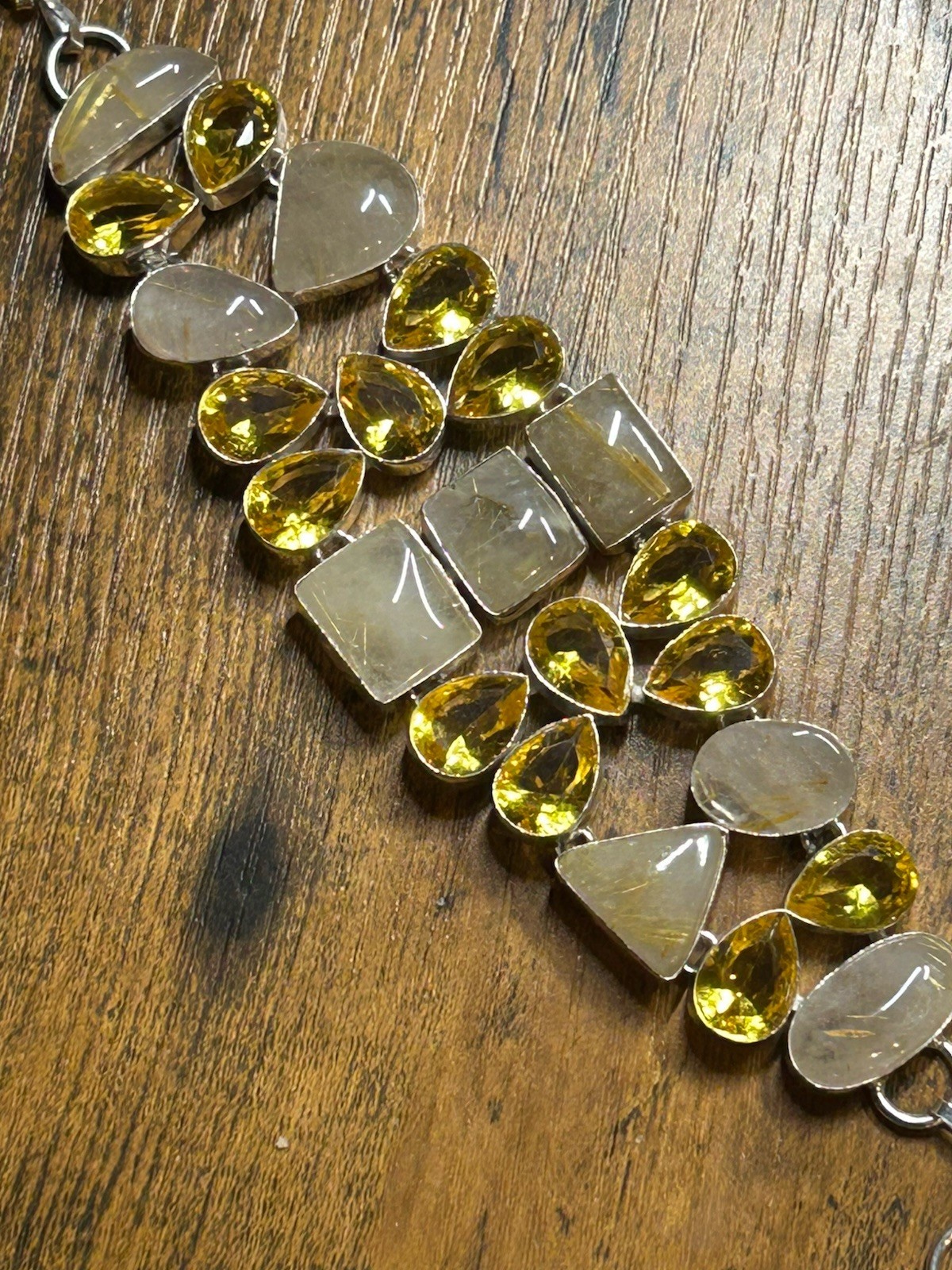 58581. Rutilated Quartz Citrine Gemstone Handmade 925 Silver Big Bracelet. 59gm