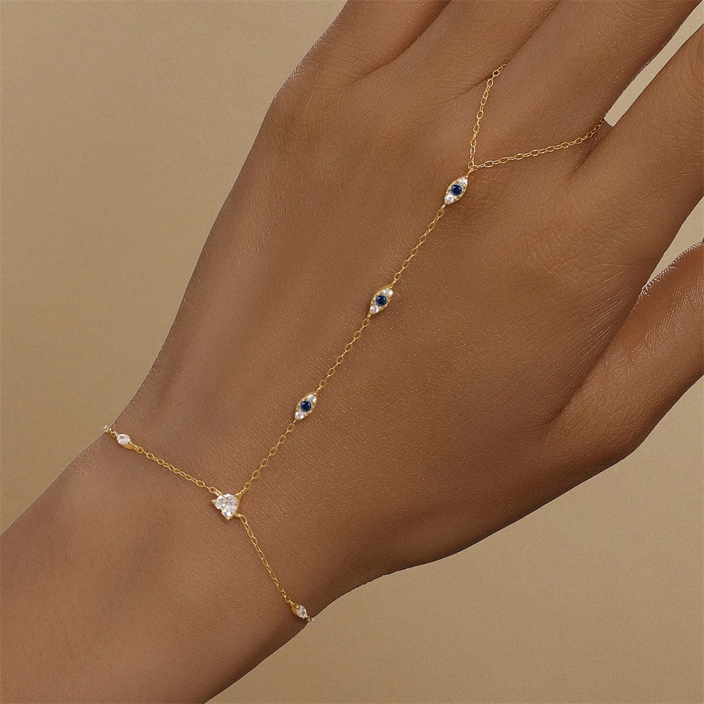 Sterling Silver Hand Chain Bracelet Heart Star Simulated Zirconia Jewelry