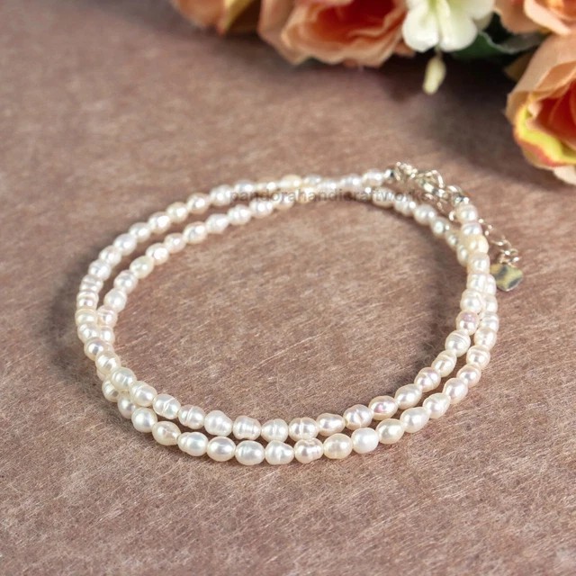 Freshwater Rice Pearl Tiny Beaded Dainty Choker Necklace June Birthstone Gifts