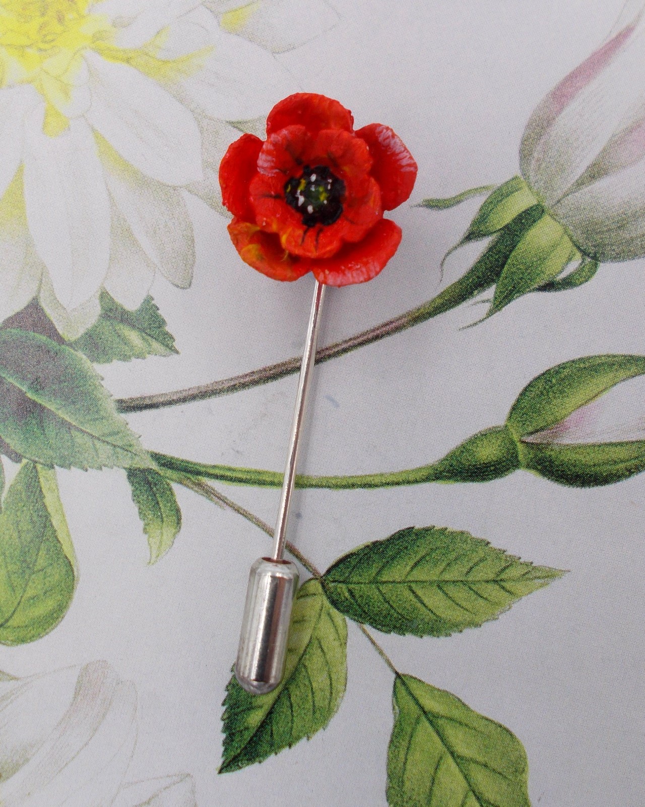 Tiny RED POPPY Lapel Flower Commemorative Remembrance Flower HAND PAINTED