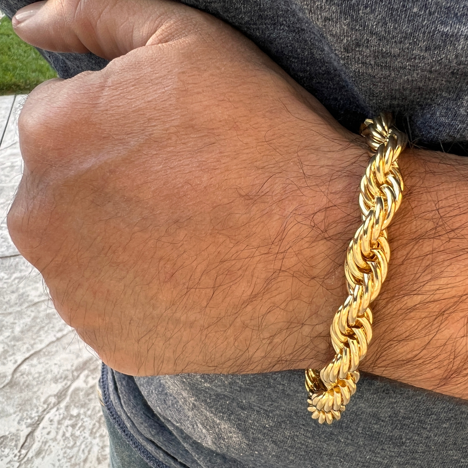 Mens 14k Gold Plated Twisted Rope Chain Bracelet Hip Hop Jewelry 9″ x 10MM Thick
