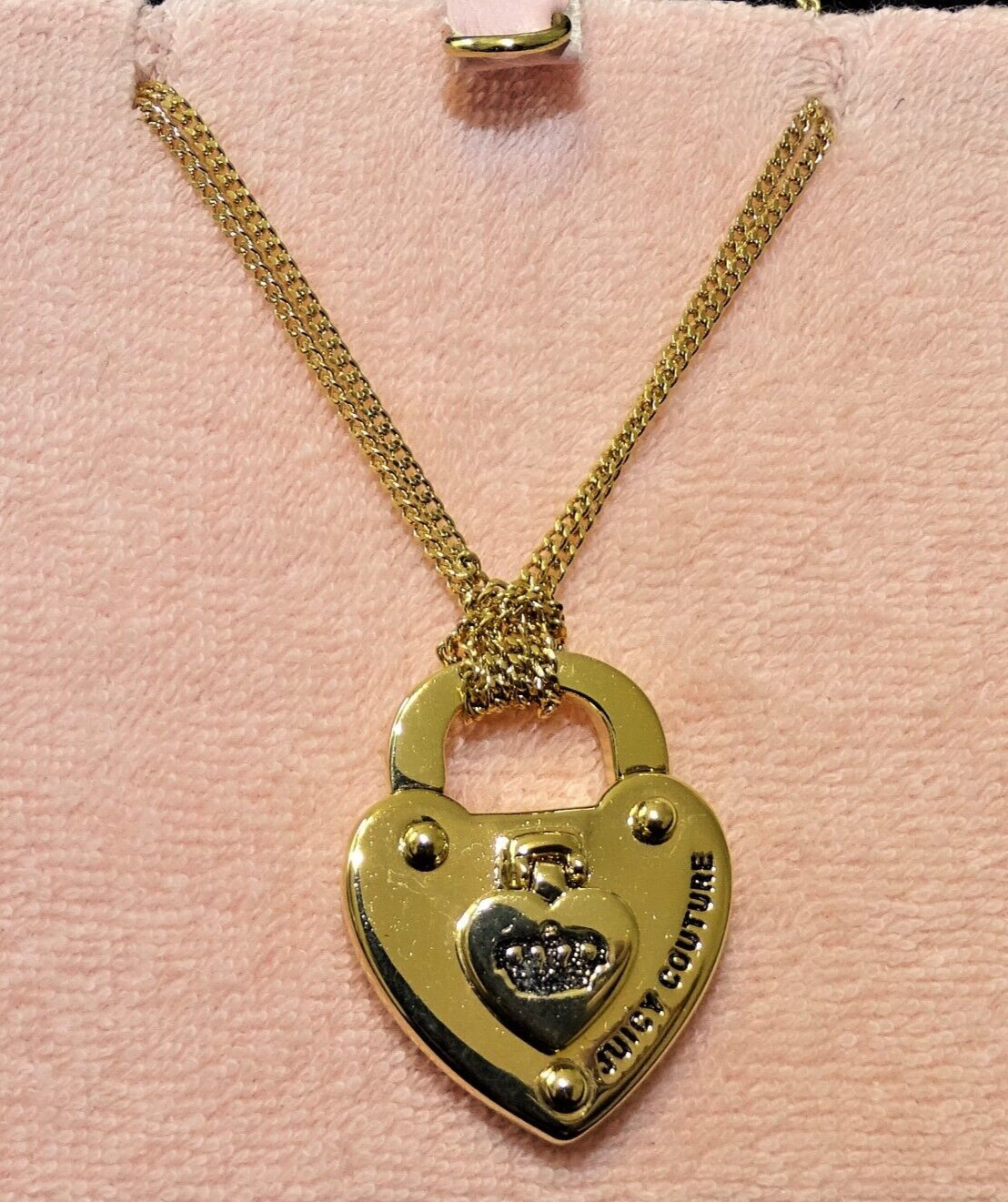 Vintage Juicy Couture Dual Strand Gold Plated Heart Padlock Necklace New in Box