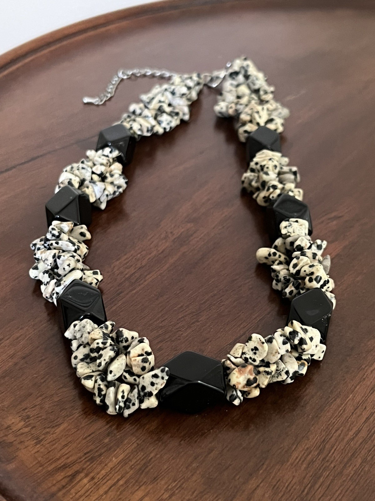 Dalmatian Jasper Stone Beaded Necklace 18″