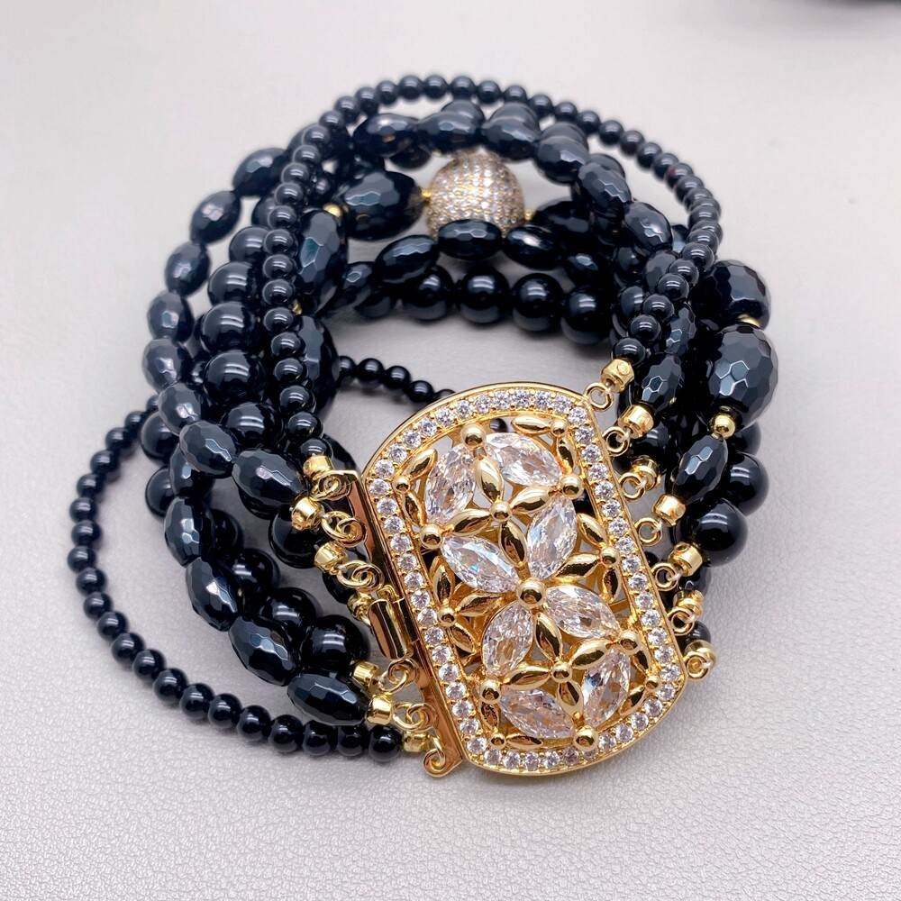 7 strands black onyx beaded bracelet