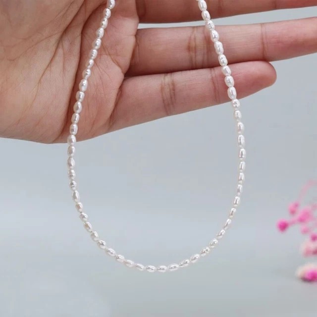 Freshwater Rice Pearl Tiny Beaded Dainty Choker Necklace June Birthstone Gifts