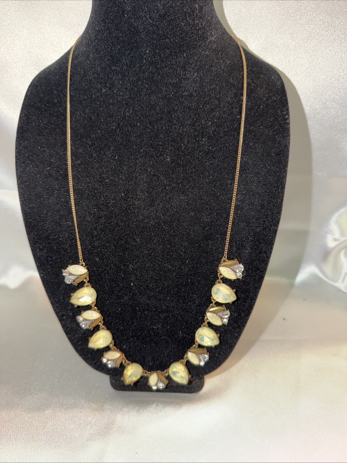 Gold Colored Necklace with Rhinestones Adjustable Ball Closure 28 Inches