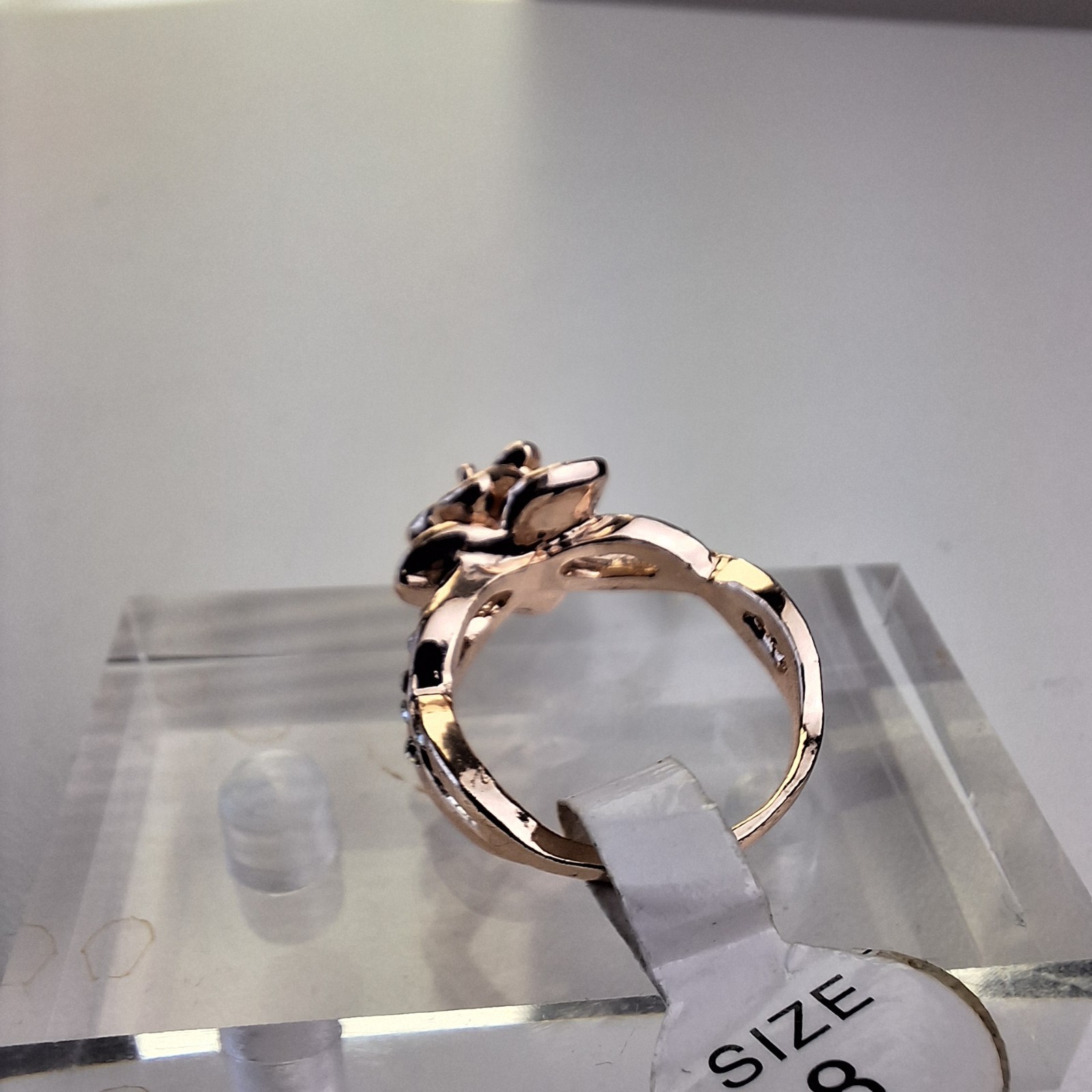 Rose Gold Color Flower Rhinestone Cluster Ring Womens Size 8