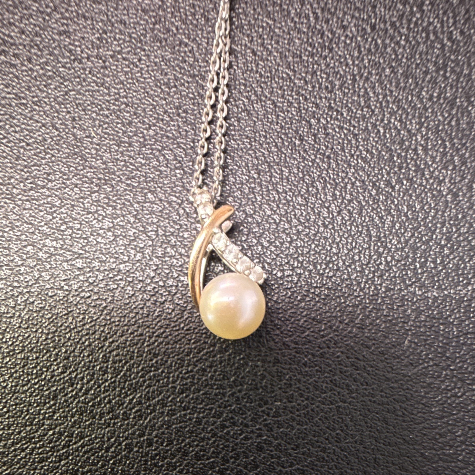Silver-Tone Cable Chain Necklace Pearl & Rhinestone Charm Pendant Spring Ring
