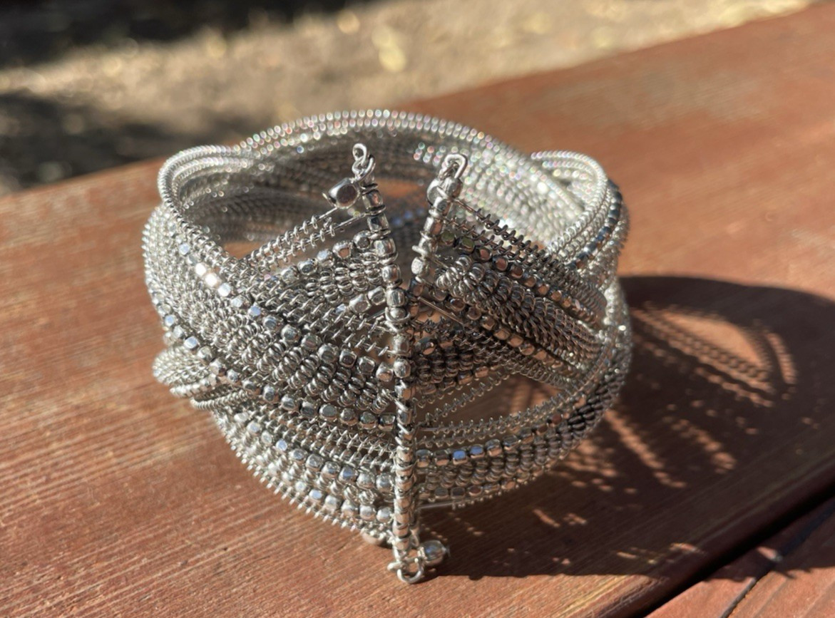 Silver Tone Metal Multi-Strand Ball/Bead Wrap Cuff Bracelet Adjustable Bolo