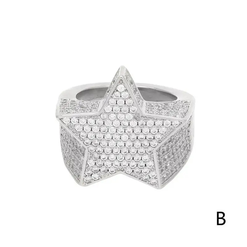 Star Ring Five Point Rhinestone Pave Setting Hip Hop Unisex Party Jewelry