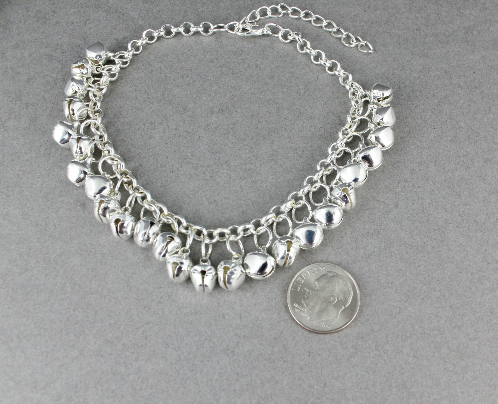silver jingle bells adjustable anklet ankle bracelet belly dancer 8-10″ long