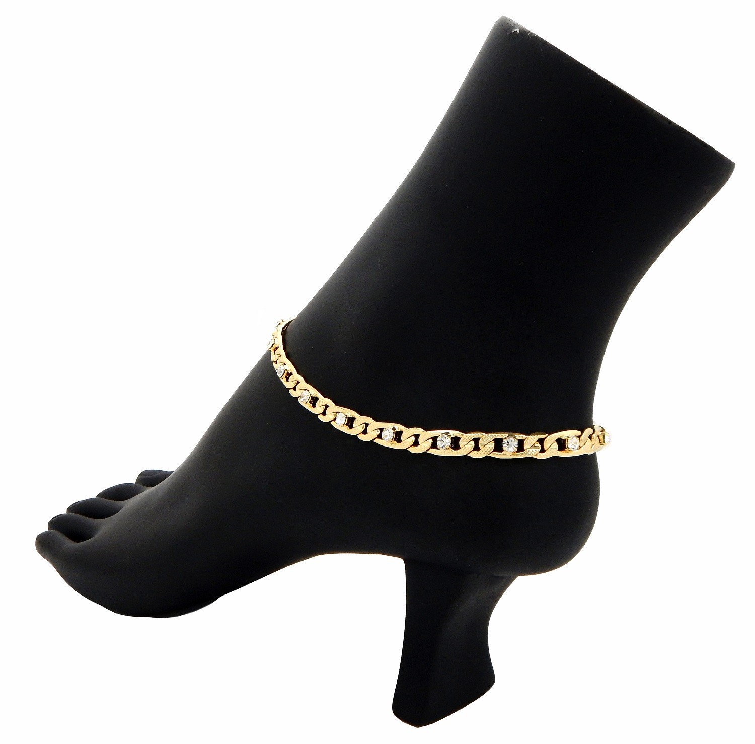 10″ DIAMOND CUT FIGARO CURB LINK CHAIN ANKLET BRACELET