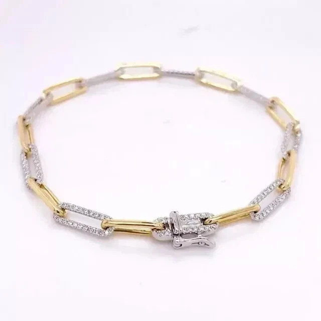 5 Ct Round Simulated Diamond Stunning Paperclip Bracelet 14K 2-Tone Gold Plated