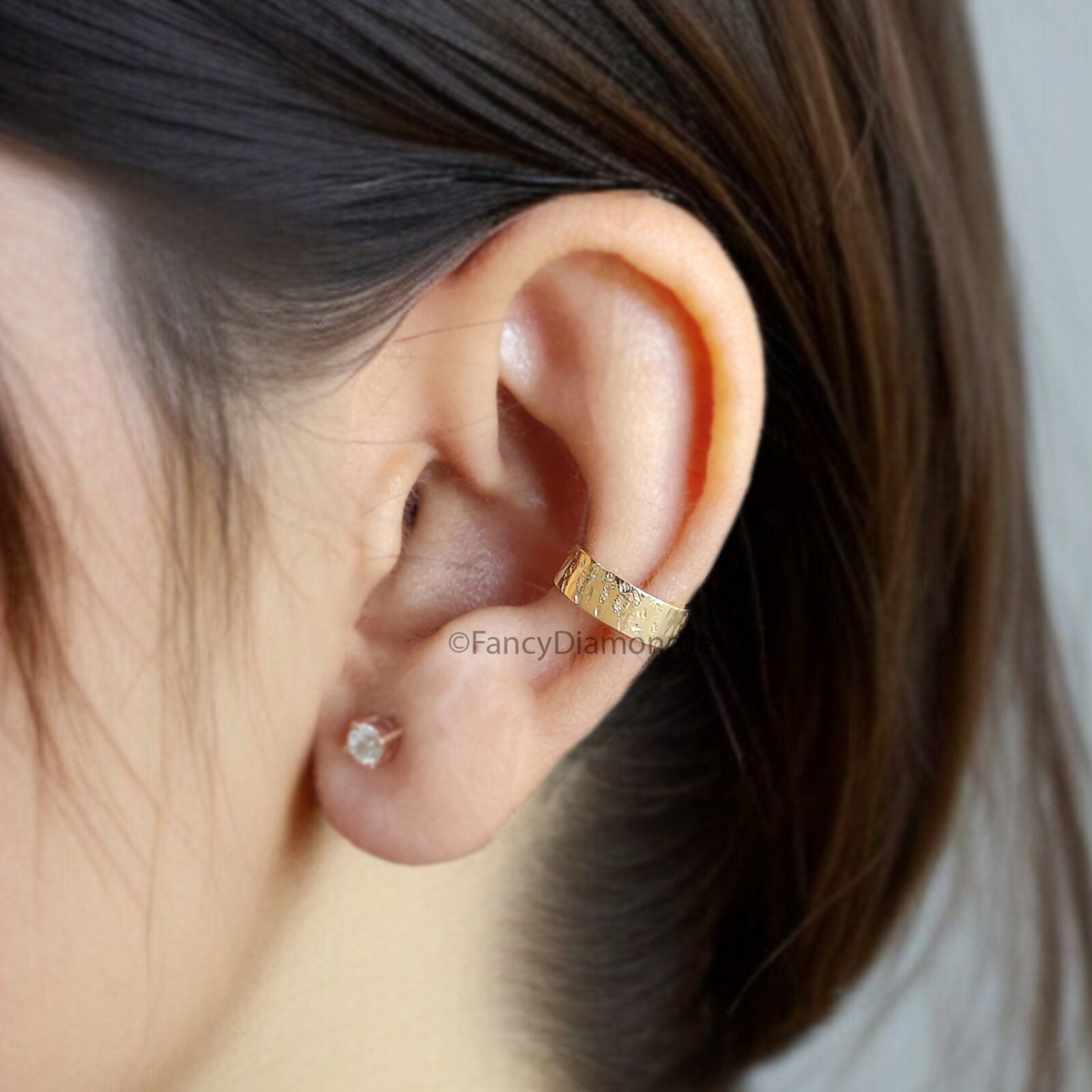 Dainty Single Band Ear Cuff Earring Hammered Sterling Silver Ear Cuff FD345