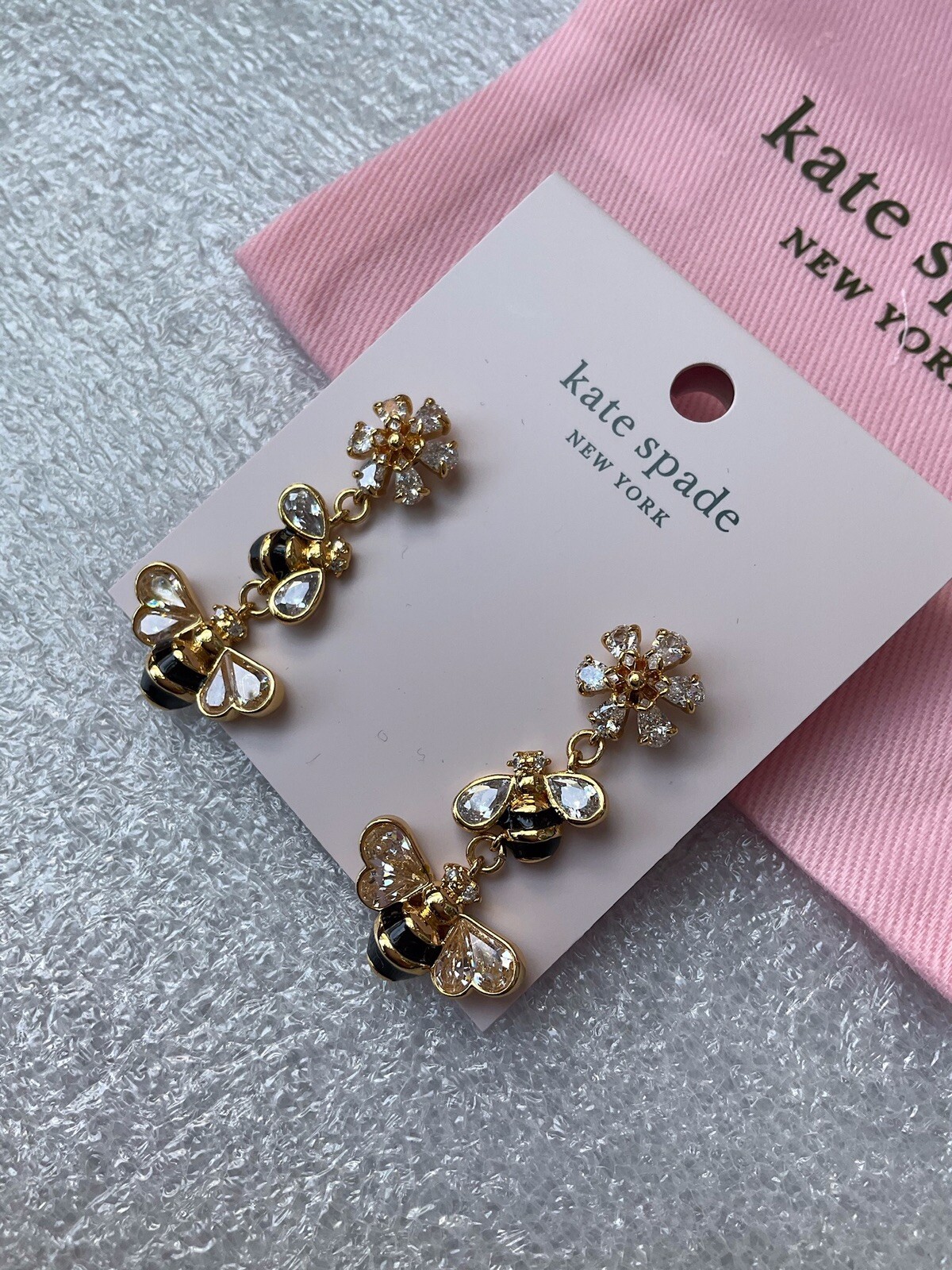 Kate Spade all abuzz 12-K Gold Plated Glass Stone Enamel bee linear Earrings