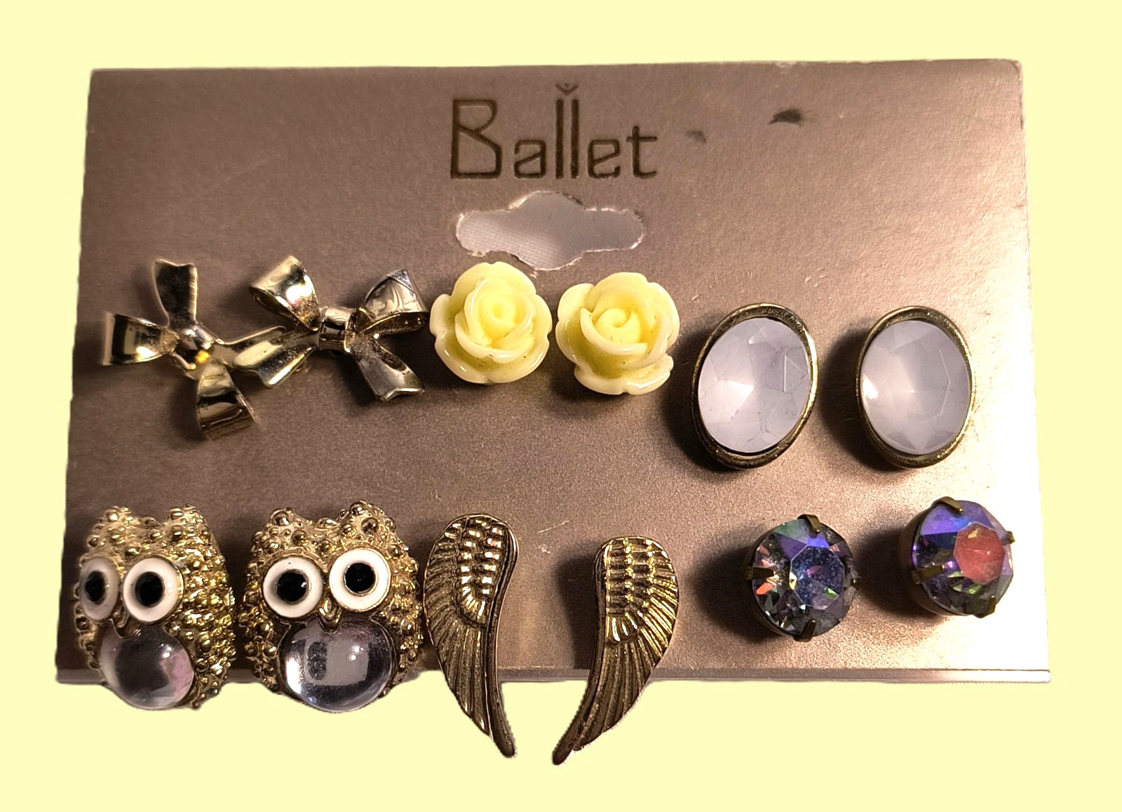 NWT Ballet 6 Pair Stud Earring Collection Assorted Colors &Shapes Acrylic/Metal