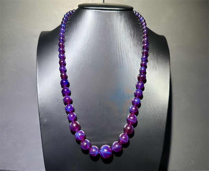 Top AAAA Star Sapphire Lab-Created Tower Chain Beaded Necklace Pink Purple White