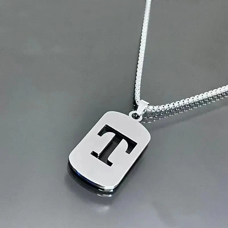 Fashion Punk A-Z Initial Tag Letter Stainless Steel Pendant Necklaces for Men