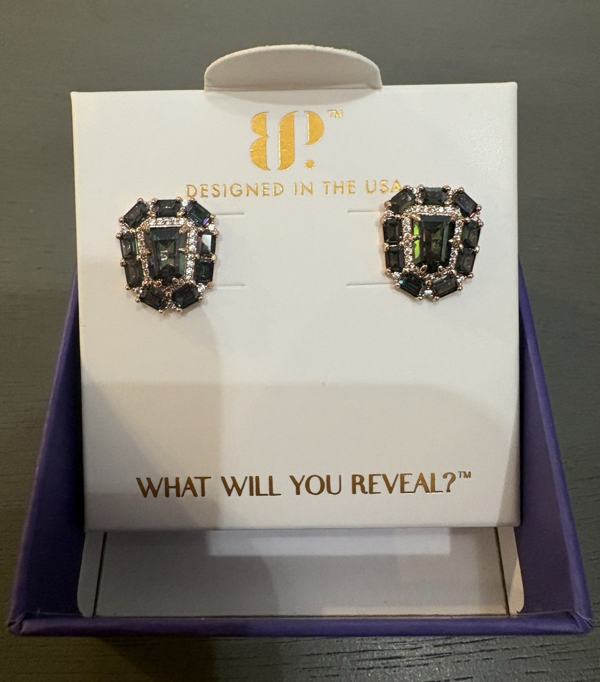 BP ER57672 Rose Gold Plated Lab-Created Alexandrite Halo Stud Earrings
