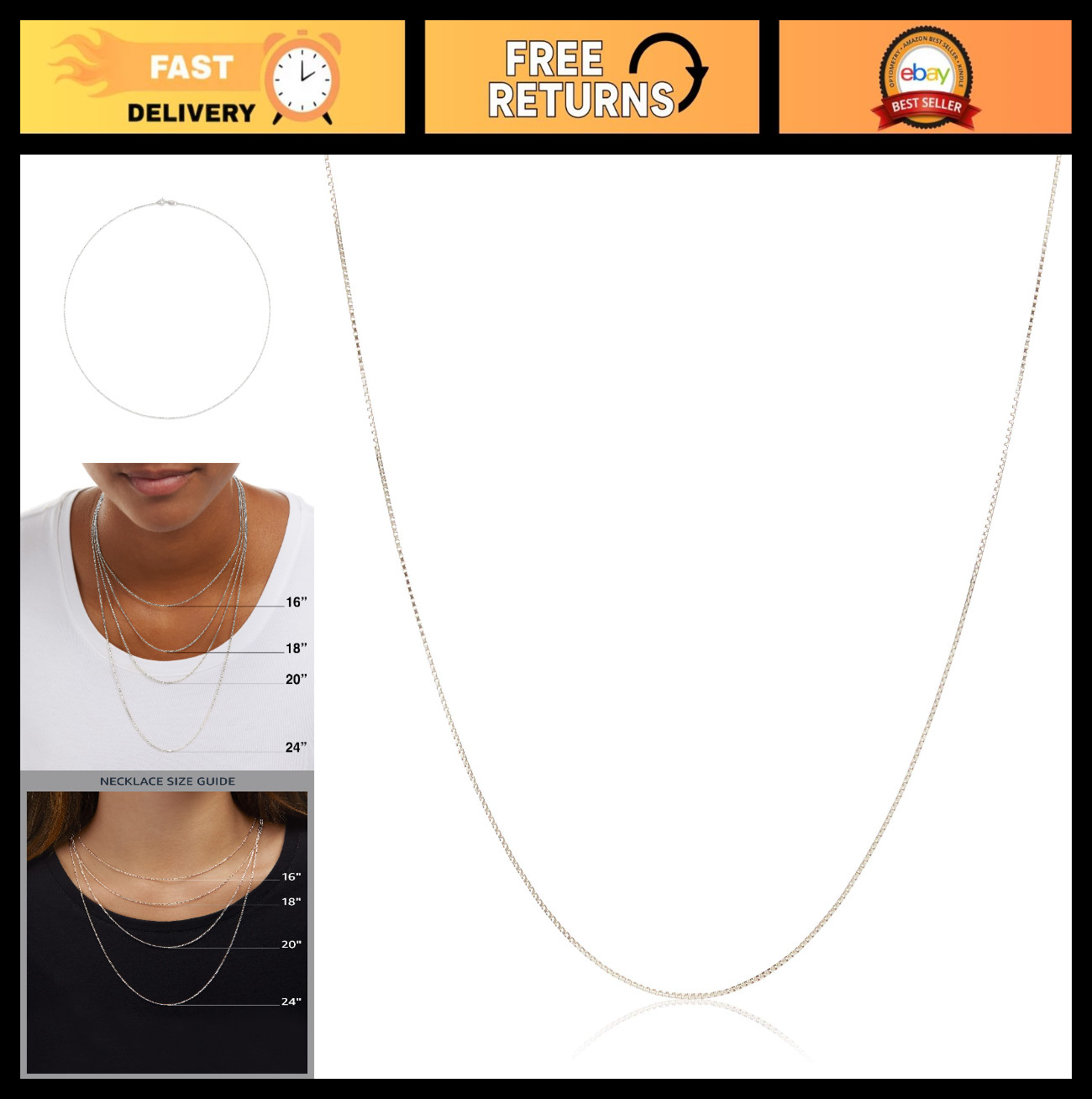 Thin 0.8mm Box Chain Necklace in Sterling Yellow Gold or Silver – Elegant Jewelr