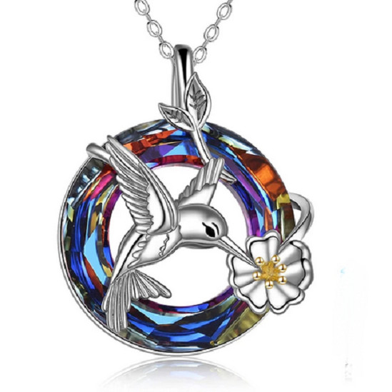 HUMMINGBIRD URN CREMATION FLOWER pendant 20″ 925 Sterling Silver plate Necklace