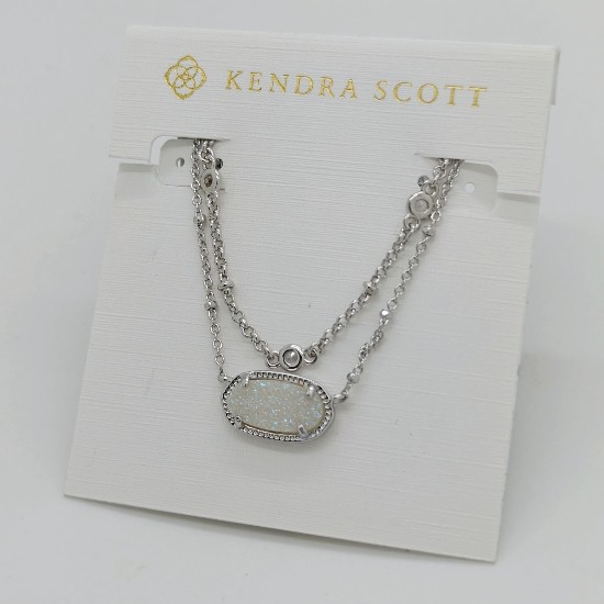 Kendra Scott Elisa Silver Crystal Multi Strand Pendant Necklace Iridescent Drusy
