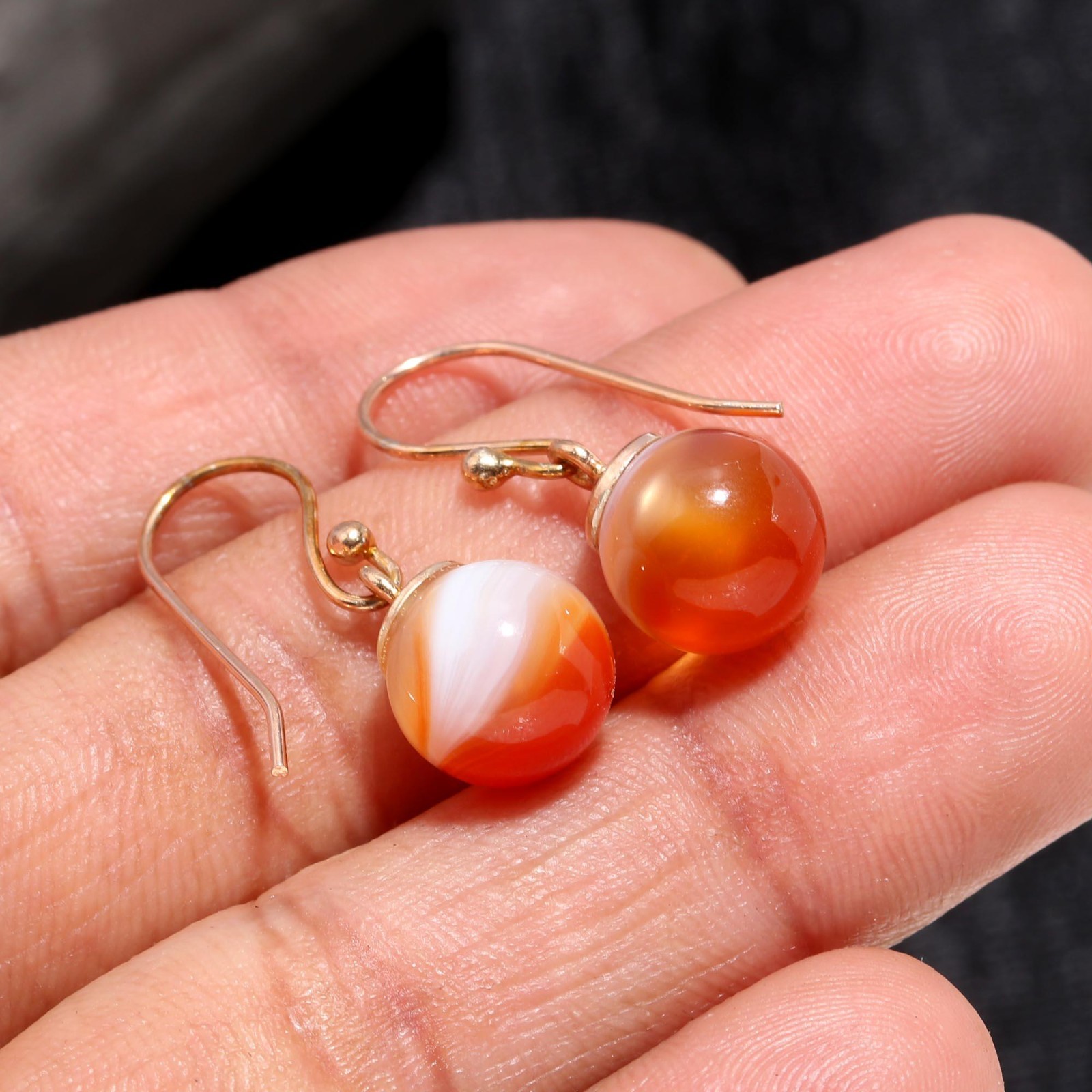 Natural Botswana Agate Ball Dangle Earrings Rose Gold Fill Solid Silver Jewelry