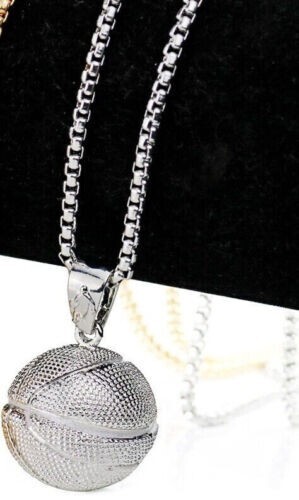 Silver Basketball Necklace, Mens Ball Pendant , NBA Hoops, Jordan, Lebron, Curry
