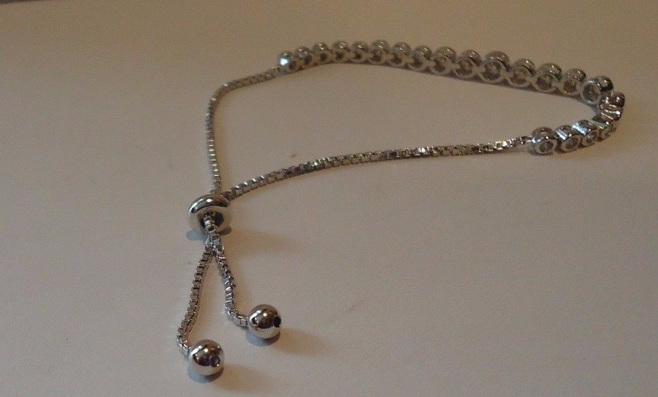 LARIAT BRACELET W/ 2 CT ROUND LAB ACCENTS / 925 STERLING SILVER / 9” ADJUSTABLE