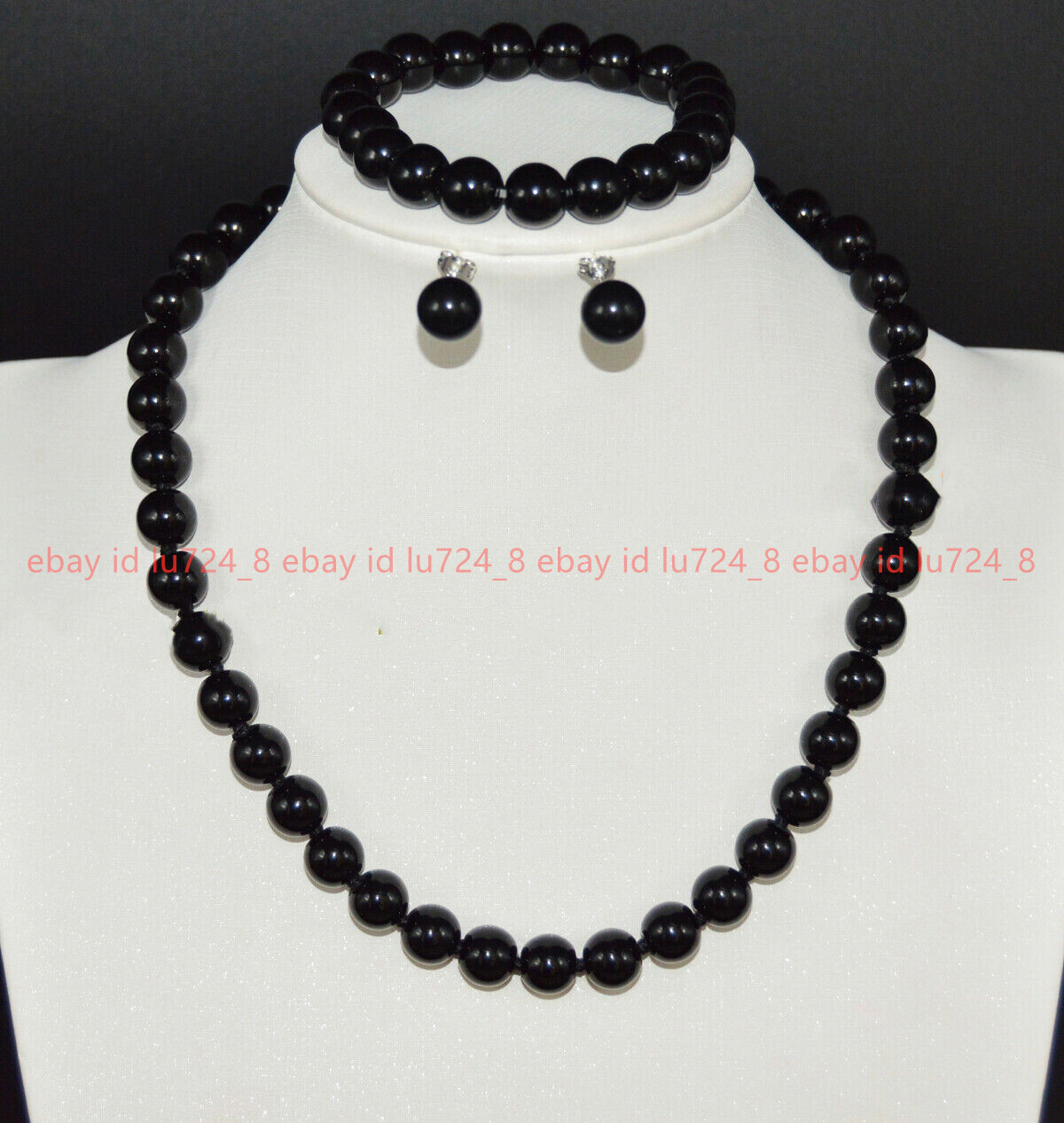 Natural 10mm Black Agate Gemstone Round Beads Necklace Bracelet Earring Set 18”