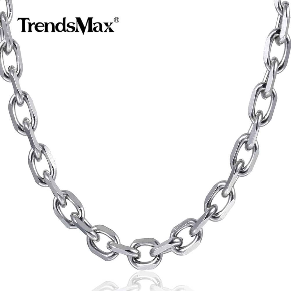6mm Heavy Mens Cable Rolo Link Silver Tone Stainless Steel Necklace Chain 18-24″