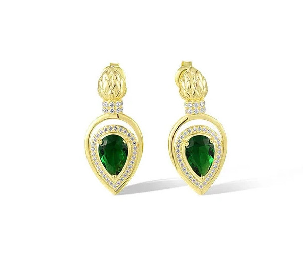Designer Tear Drop Pear Simulated Emerald 925 Silver Drop Stud Earrings Gift