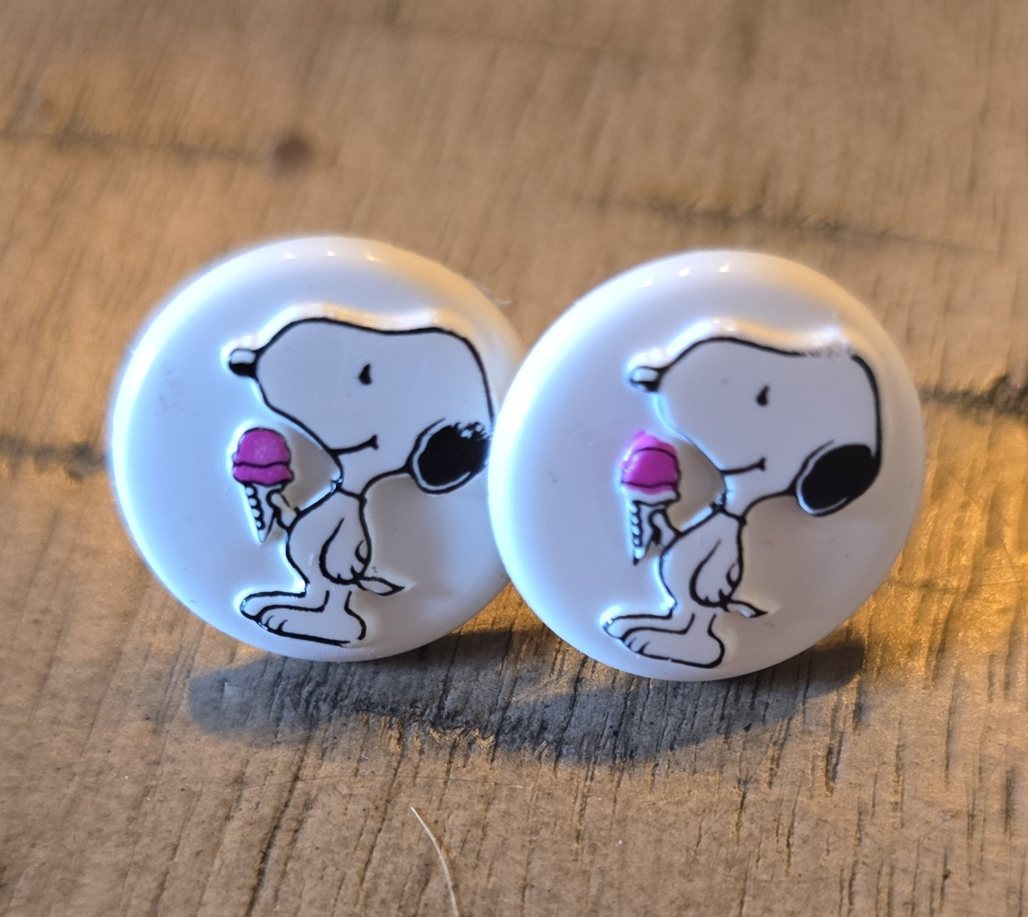 Snoopy Ice Cream Stud Earrings White Round Plastic Nickel-Free 0.75inUFS 1958