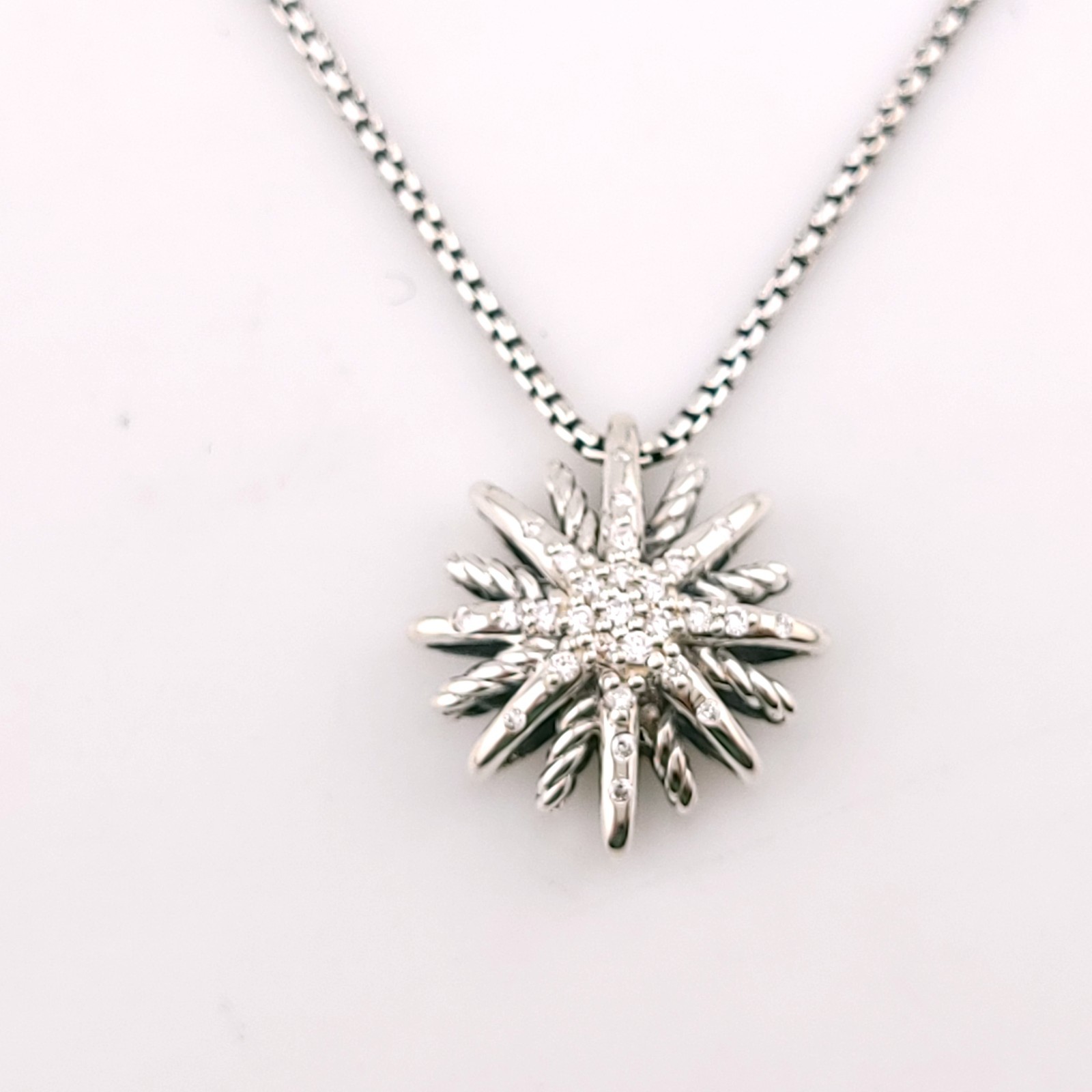 DAVID YURMAN Sterling Silver Small 16mm Starburst Diamond Pendant Necklace