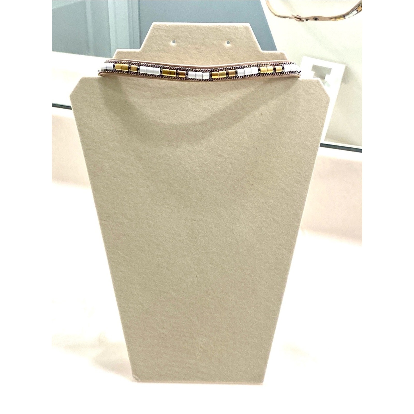 Stella & Dot White and Gold Double Wrap Beaded Bracelet and Necklace