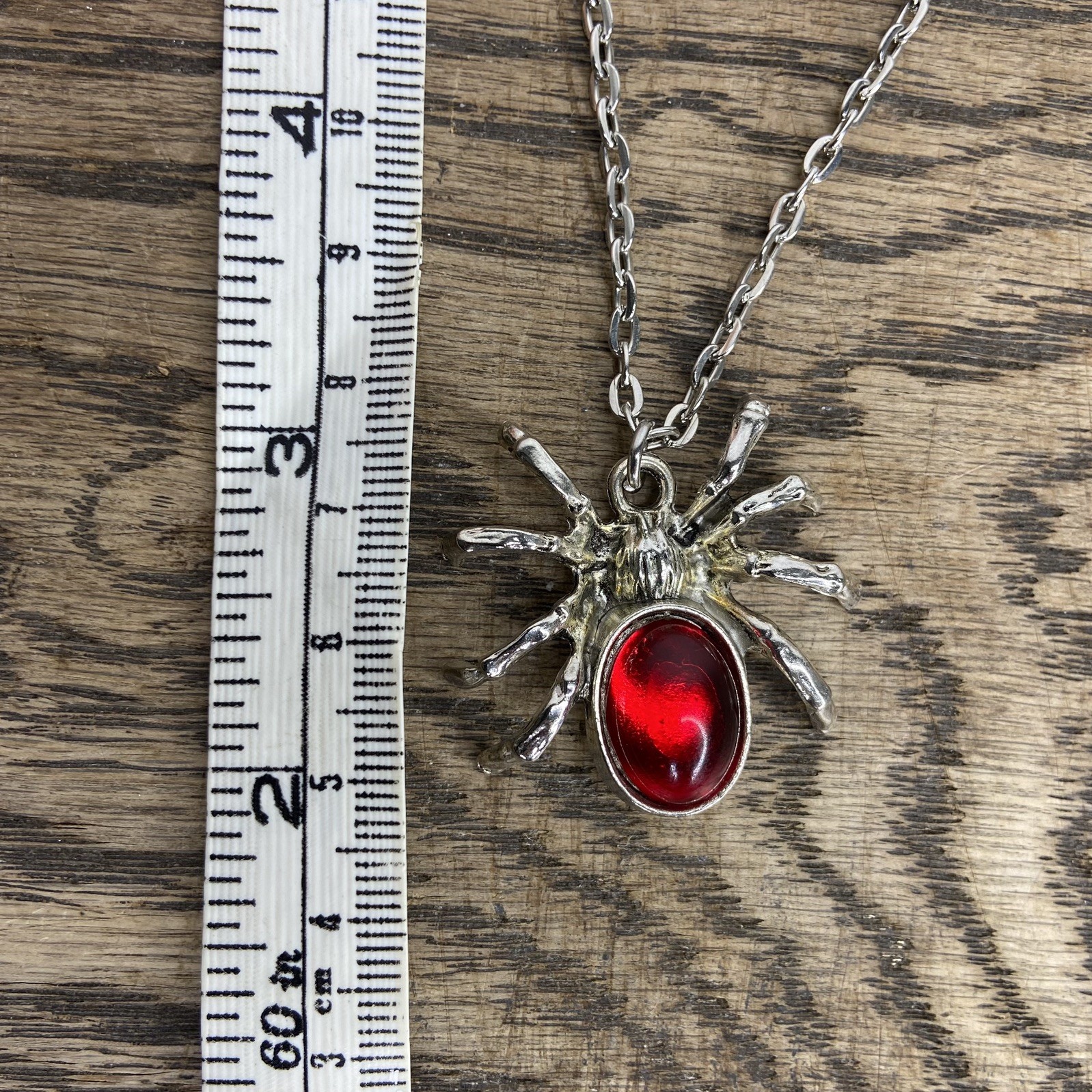 Gothic Metal Halloween Alternative Red Gem Spider Necklace with Chain Pendant