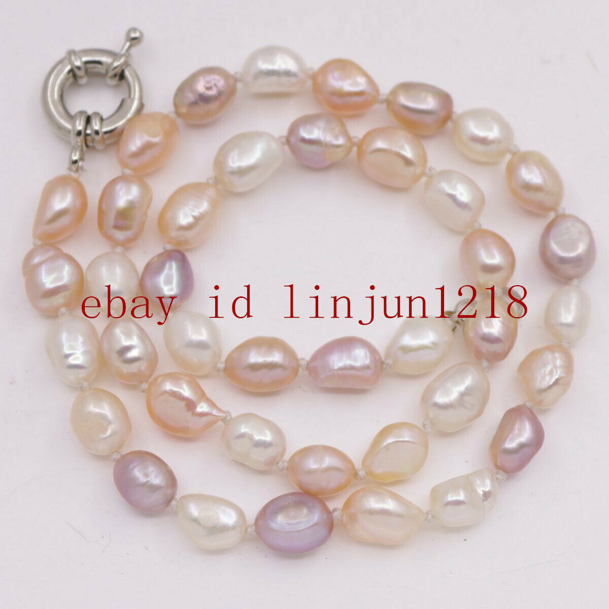 Natural 7-8mm White Pink Purple Pearl Freshwater Cultured Necklace 18″