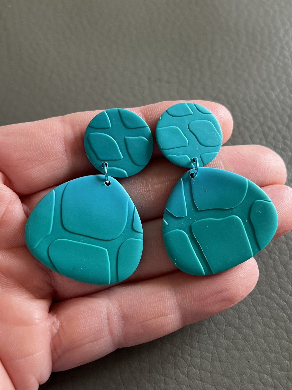 Teal Ombre Polymer Clay Earrings – Matte Geometric Statement Earrings