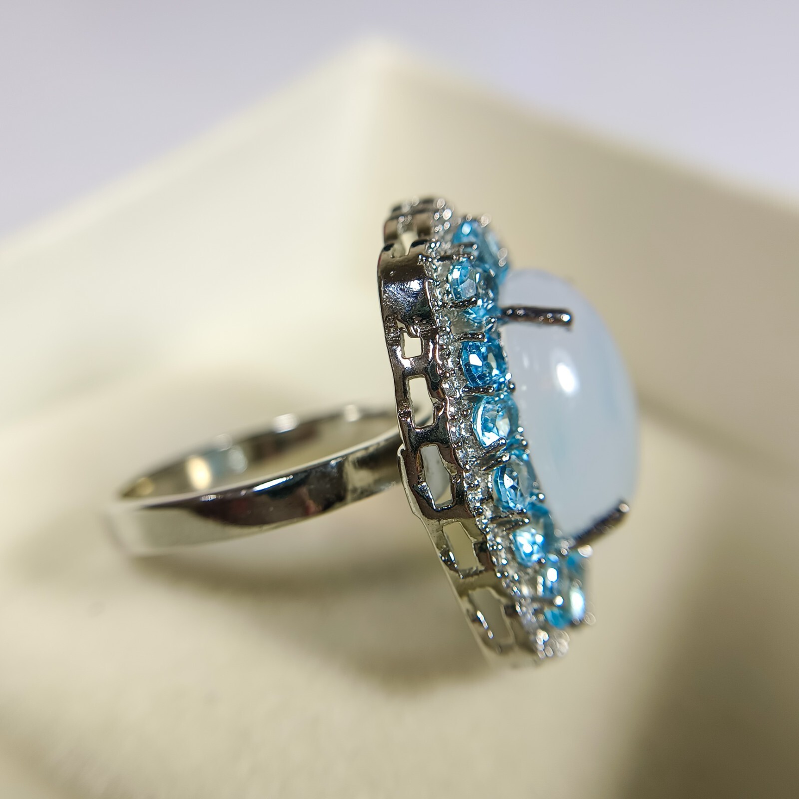 Natural Opalite Ring 925 Sterling Silver With Blue Topaz All Size Available