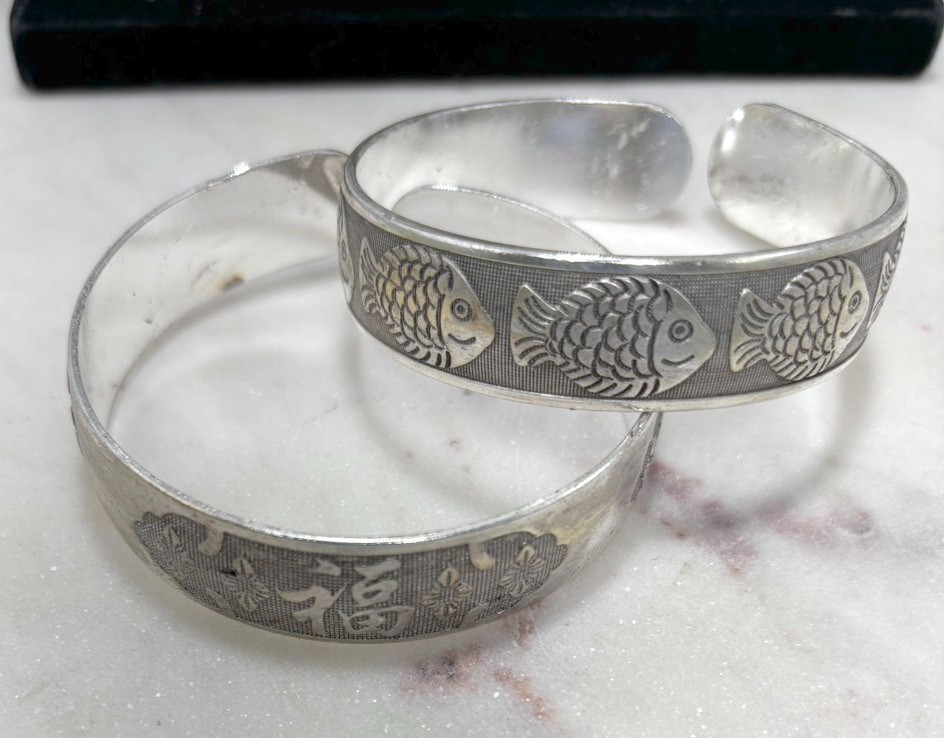 Tibetan Silver Open Cuff Bangle Bracelet Set Engraved Boho Women 10 pc