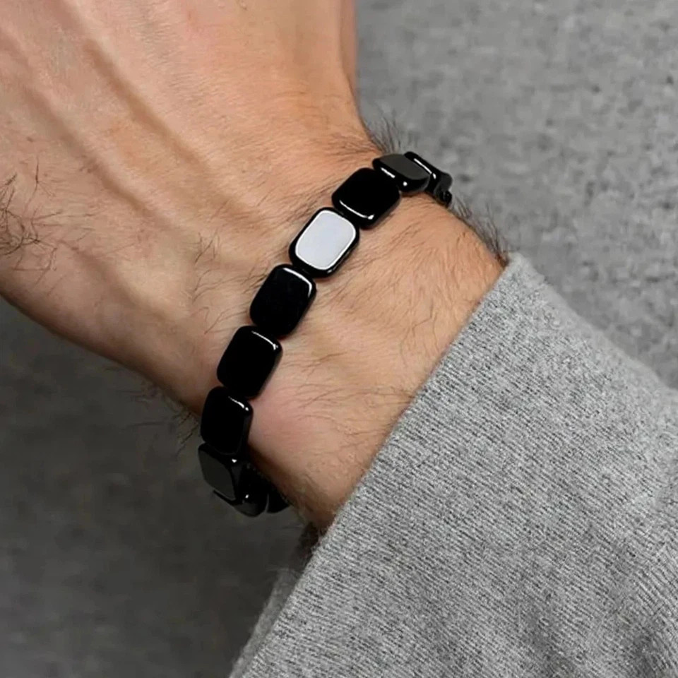 Natural Hematite Bead Bracelet for Men Adjustable Healing Stone Fashion Jewelry